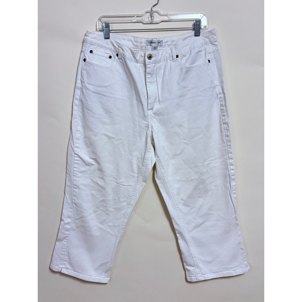 Coldwater Creek White Jeans 12 Stretch Cotton Denim Crop Coastal Nautical Capri